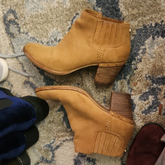 leather Steve Madden Shrines Tan Suede Chucky Block Heeled Boots 8.5 - Picture 5 of 5